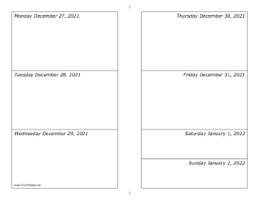 12/27/2021 Weekly Calendar-landscape Calendar