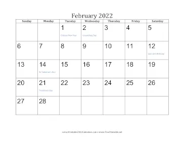 February 2022 Calendar Calendar
