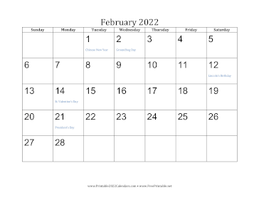 February 2022 Calendar Calendar