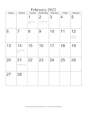 February 2022 Calendar (vertical) Calendar