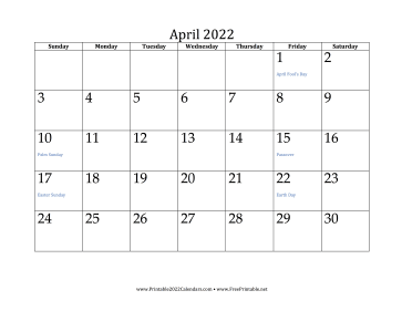 April 2022 Calendar Calendar