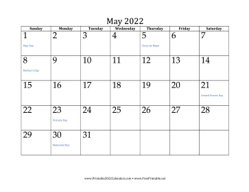 May 2022 Calendar Calendar