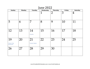 June 2022 Calendar Calendar