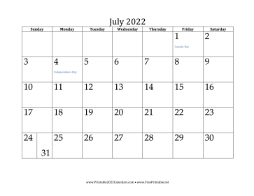 July 2022 Calendar Calendar