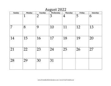 August 2022 Calendar Calendar