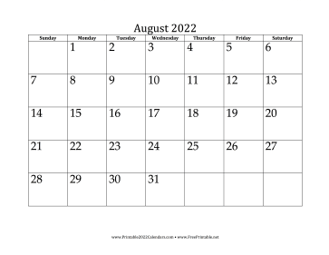 August 2022 Calendar Calendar