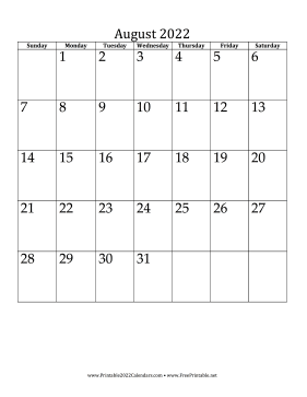 August 2022 Calendar (vertical) Calendar