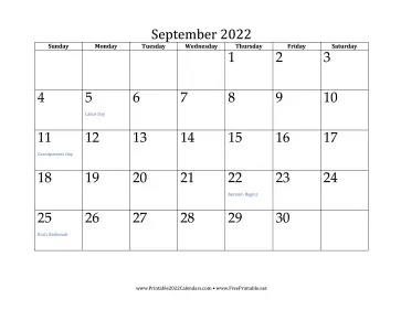 September 2022 Calendar Calendar