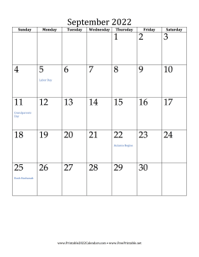 September 2022 Calendar (vertical) Calendar