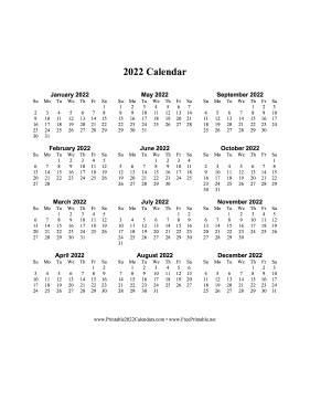 2022 Calendar One Page Vertical Descending Calendar