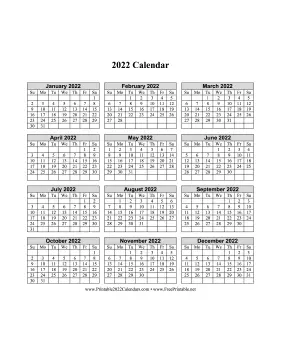 2022 Calendar One Page Vertical Grid Calendar