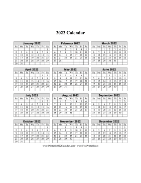 2022 Calendar One Page Vertical Grid Calendar