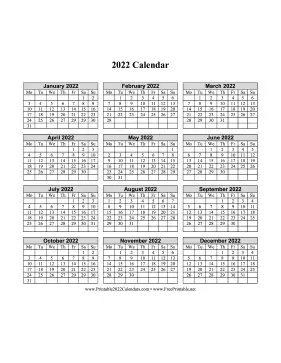 2022 Calendar One Page Vertical Monday Start Calendar
