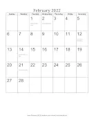 February 2022 Calendar (vertical) calendar