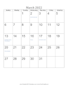 March 2022 Calendar (vertical) calendar