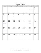 April 2022 Calendar (vertical) calendar