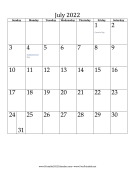 July 2022 Calendar (vertical) calendar