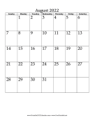 August 2022 Calendar (vertical) calendar