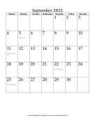 September 2022 Calendar (vertical) calendar