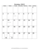 October 2022 Calendar (vertical) calendar