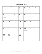 November 2022 Calendar (vertical) calendar