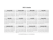 2022 Calendar One Page Horizontal Grid calendar