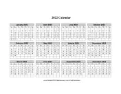 2022 Calendar One Page Horizontal Grid Descending calendar