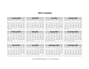 2022 Calendar One Page Horizontal Grid Descending calendar