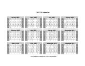 2022 Calendar One Page Horizontal Grid Descending Shaded Weekends calendar