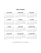 2022 Calendar One Page Vertical calendar