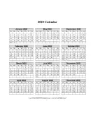 2022 Calendar One Page Vertical Grid Descending calendar
