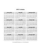 2022 Calendar One Page Vertical Grid Descending calendar