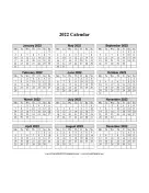 2022 Calendar One Page Vertical Grid Descending Monday Start calendar